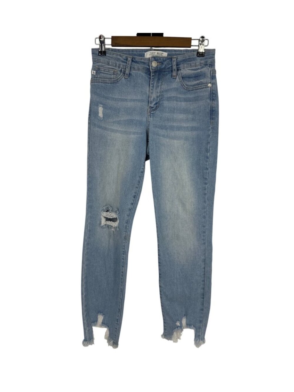 Judy Blue Boyfriend Fit Distressed Light Wash High-Rise Jeans W/ Raw Hem Sz 1/25